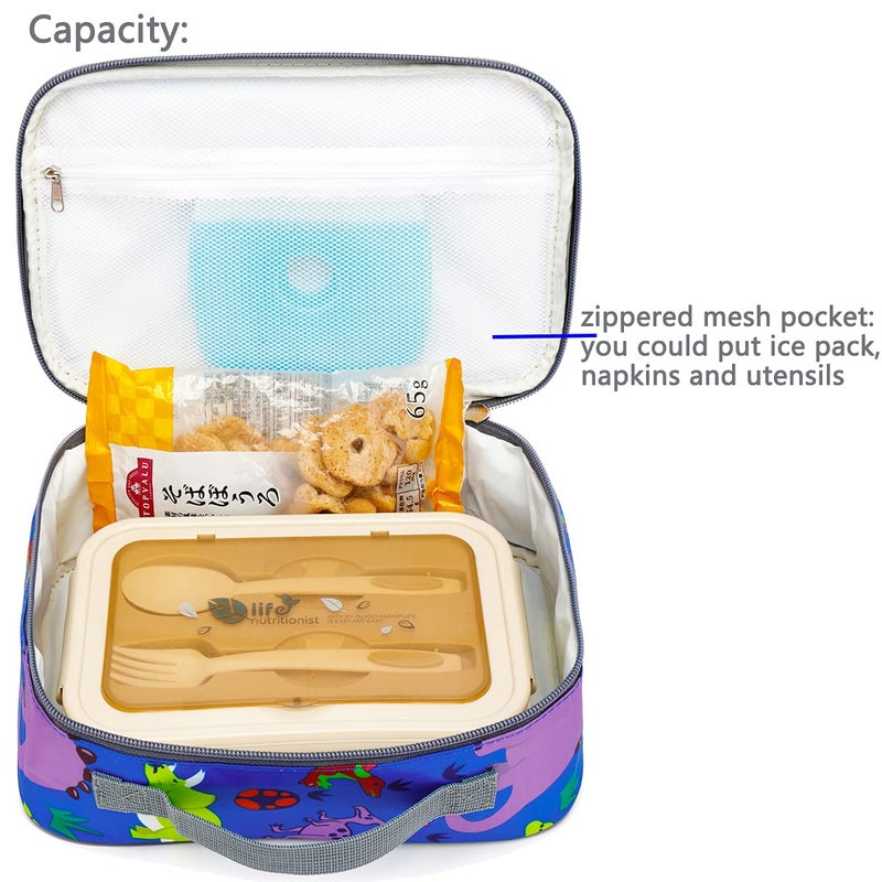 FlowFly Kids Lunch box Insulated Soft Bag Mini Cooler Back to School Thermal Meal Tote Kit for Girls, Boys, Dinosaur - Image 4